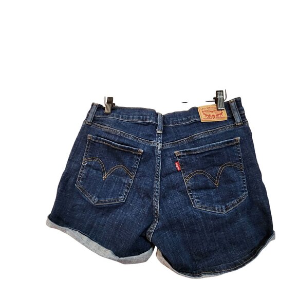 Levis Womens Mid Length Denim Shorts Size 29 Blue Rolled Hem Classic Style - Picture 2 of 3